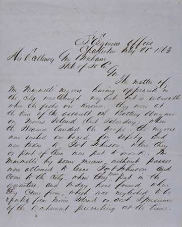 (MILITARY.) Autograph Letter Signed from Major William Echols to Governor Bonham regarding the presence of Mr. Maxwell's Negroes